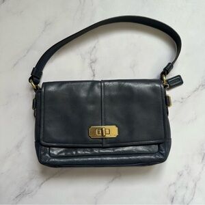 Coach US OS Vintage Dark Blue Leather Turnlock Bag